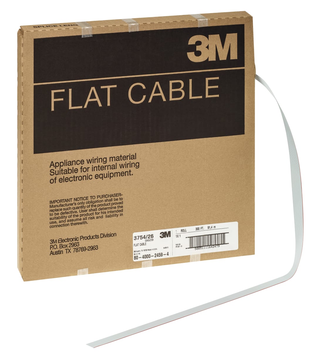 3M™ 3754/26, Flachbandkabel, 26-polig, 3754 Serie, Litzenleiter, 0,635 mm, Grau, 91,5 m/Rolle