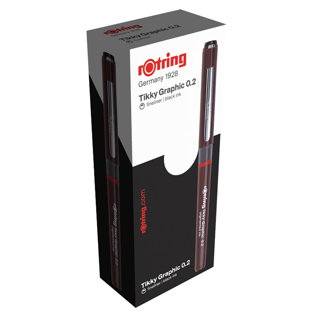 rOtring Tikky Graphic bolígrafo de punta de fibra | 0,20 mm | negro | caja de 12