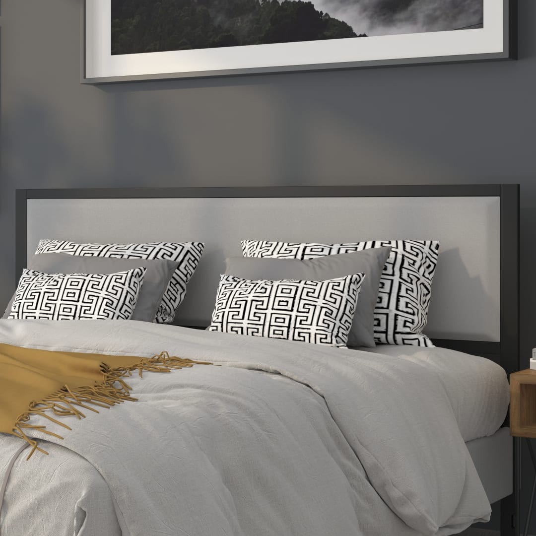 Melbourne Metal Upholstered King Size Headboard in Light Gray Fabric