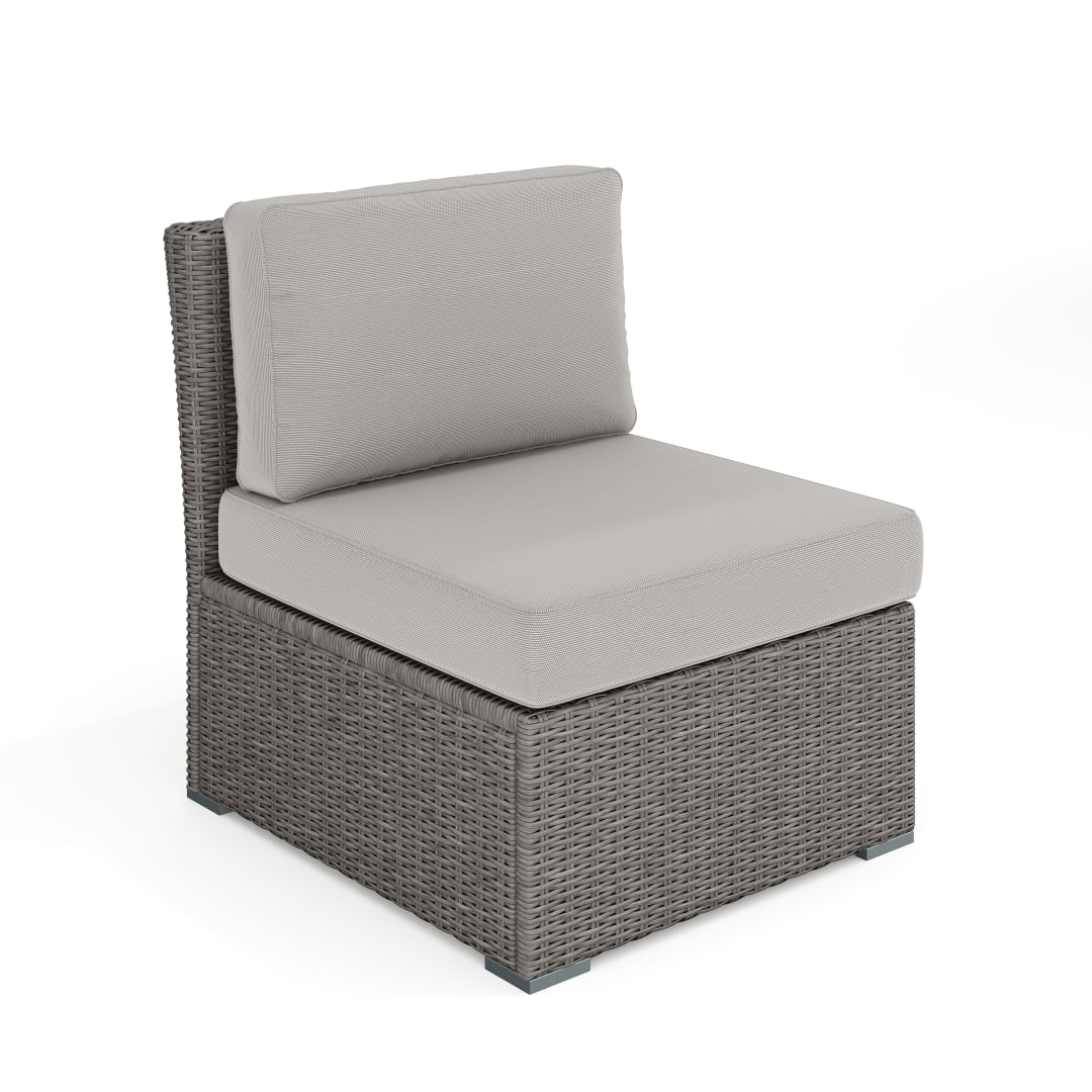 Bedford Indoor-Outdoor Modular Patio Sectional Sofa Center Seat in Gray Rattan Wicker with Gray All-Weather Cushions