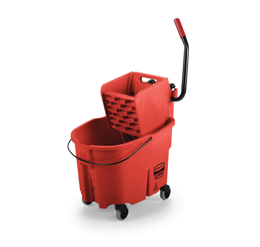 Rubbermaid Commercial Products WaveBrake® 35-Quart Side Press Bucket and Wringer, Red
