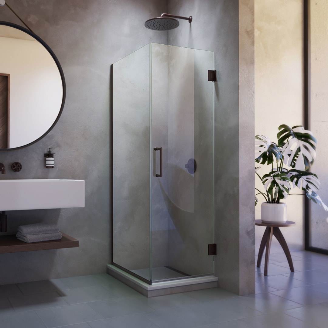 DreamLine Unidoor Plus 30 3/8 inch W x 30 inch D x 72 inch H Frameless Hinged Shower Enclosure in Oil Rubbed Bronze