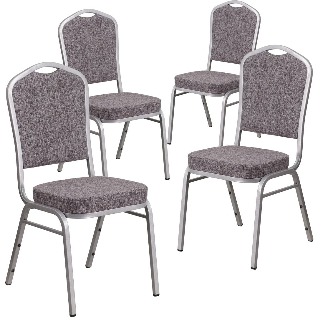 4 Pack HERCULES Series Crown Back Stacking Banquet Chair in Herringbone Fabric - Silver Frame