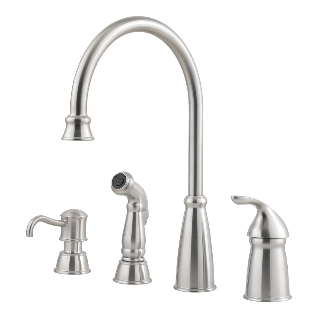 Avalon 1-Handle Kitchen Faucet with Side Spray & Soap Dispenser in Stainless Steel