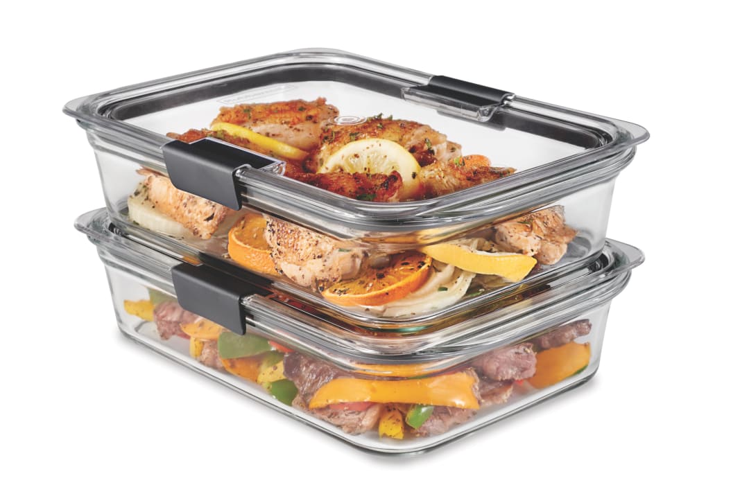 Rubbermaid® Brilliance® Glass Food Storage Containers, 8 Cup Food Containers with Lids, 2 Pack (4 Pieces Total), BPA Free and Leak Proof