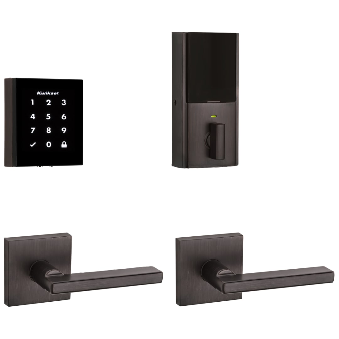 953 Obsidian Keyless Electronic Touchscreen Deadbolt and Hancock Hall/Closet Knob Combo Pack in Venetian Bronze