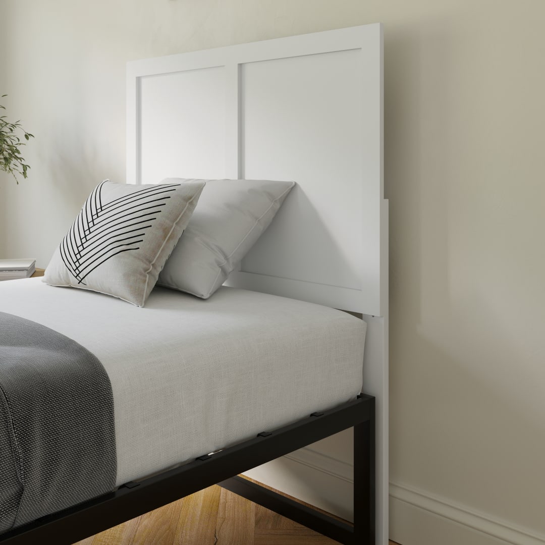 Oliver Twin Size Two Panel Wooden Adjustable Headboard for Universal Metal Bed Frames in White