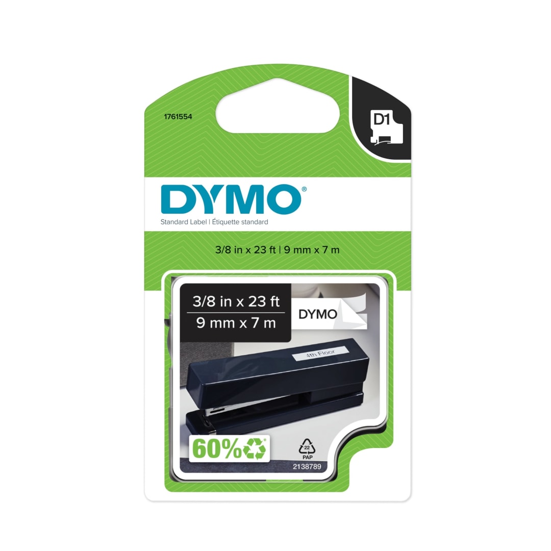 DYMO® D1 Labels For LabelManager Label Makers, Black Print on White Tape, 3/8-Inch x 23-Foot Roll, Self-Adhesive