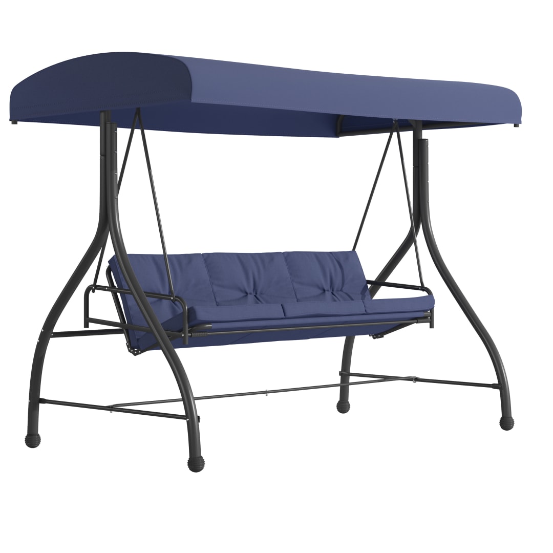 Tellis 3-Seat Outdoor Steel Converting Patio Swing Canopy Hammock with Cushions / Outdoor Swing Bed (Navy)