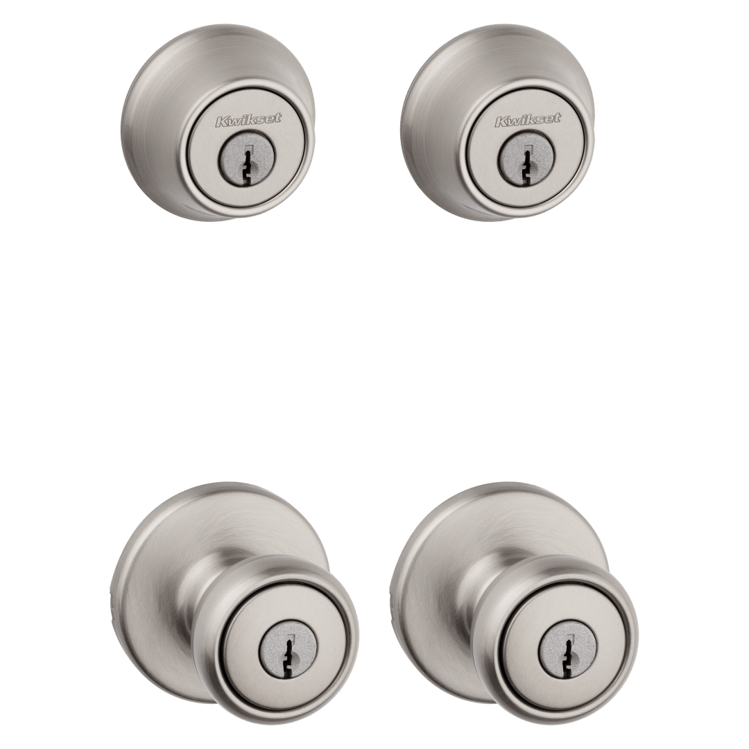 242 Tylo Keyed Entry Knob and Single Cylinder Deadbolt Project Pack in Satin Nickel