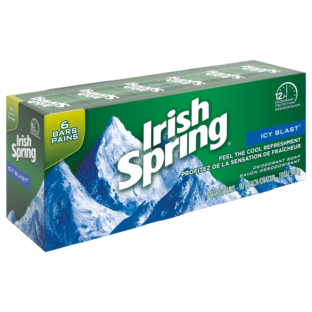 Irish Spring Icy Blast Refreshing Bar Soap, Body and Hand Soap Bar Washes Away Bacteria, 9g, 6 Bars