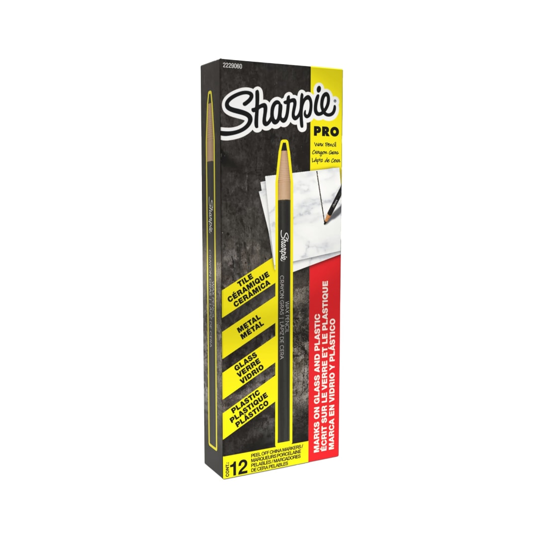 Sharpie® Peel-Off China Marker Grease Pencils, Fine Point, Black, Box of 12