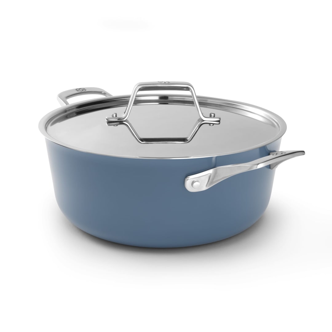 Calphalon Premier Ceramic Nonstick 5 Quart Dutch Oven with Lid, Durable Ceramic Pot for Soups, Stews, Braises, Long Lasting PFAS-Free Cookware, Dishwasher Safe, Macaron