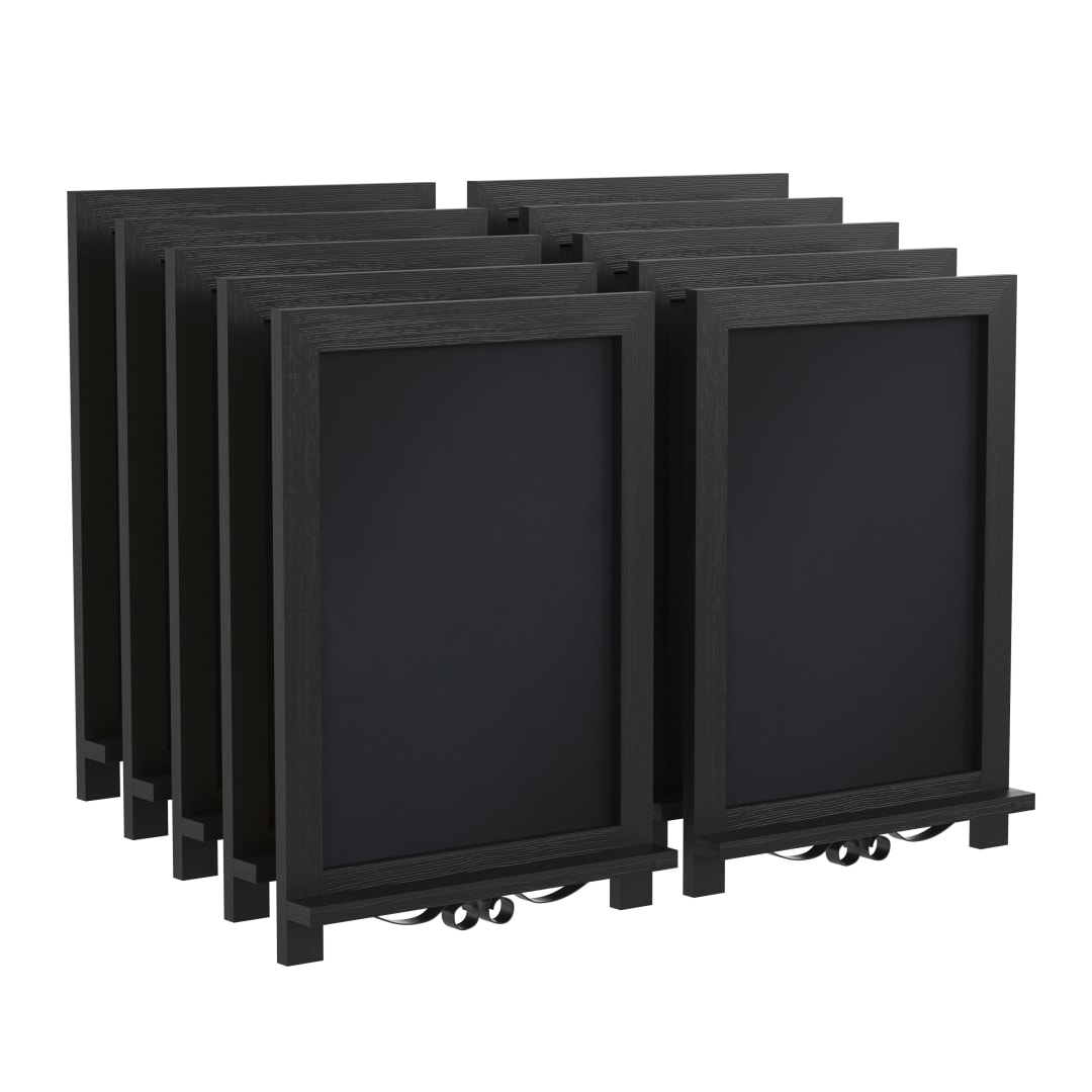 Canterbury 12" x 17" Black Tabletop Magnetic Chalkboards with Metal Scrolled Legs, Hanging Wall Chalkboards, Countertop Memo Boards, Set of 10
