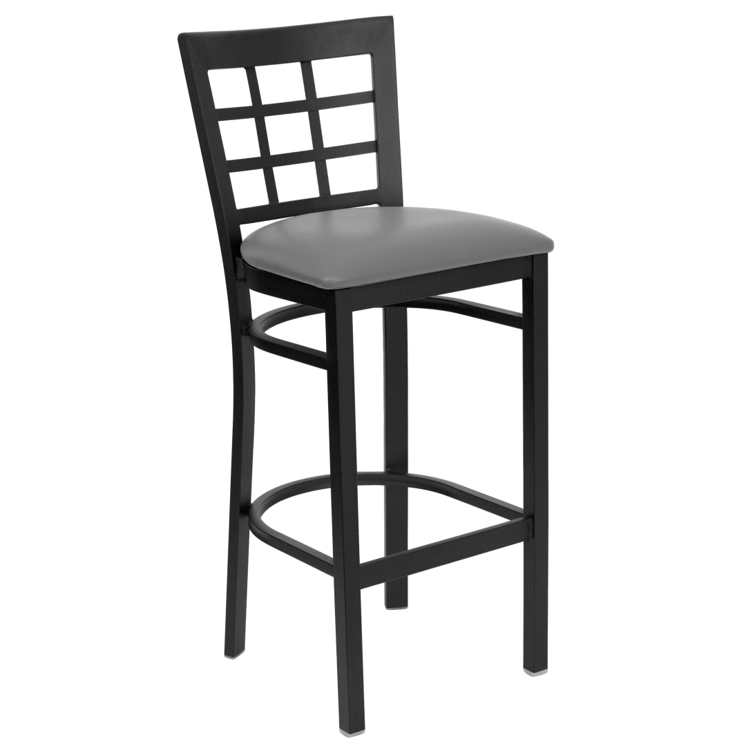 HERCULES Series Black Window Back Metal Restaurant Barstool - Custom Upholstered Seat
