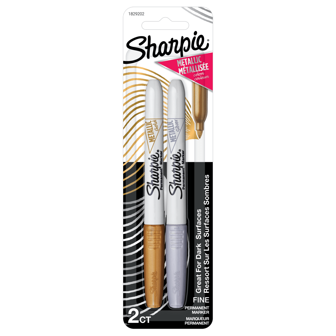 Sharpie® Metallic Permanent Markers, Fine Point, Assorted Metallic, 2 Count
