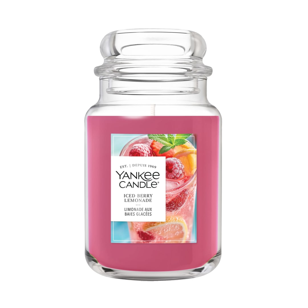 Yankee Candle Iced Berry Lemonade, 22 oz Original Large Jar Candle with up to 150 Hour Burn Time