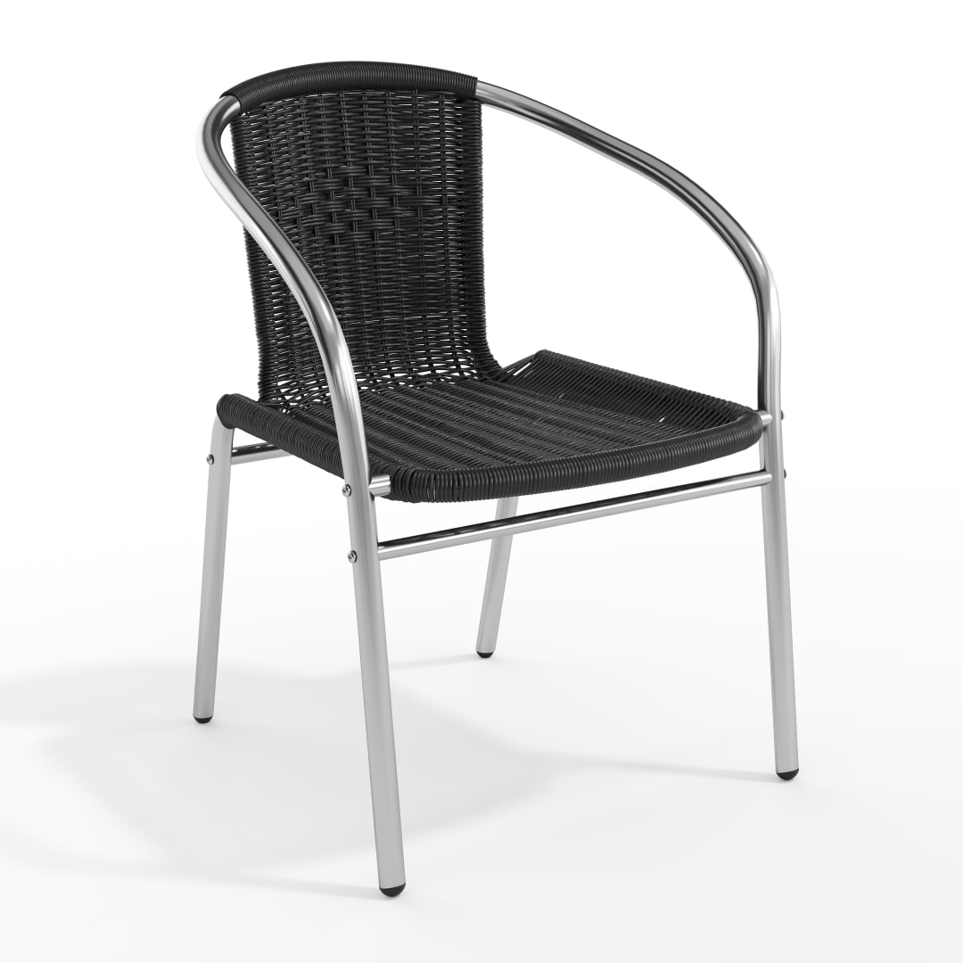 Lila Commercial Aluminum and Black Rattan Indoor-Outdoor Restaurant Stack Chair