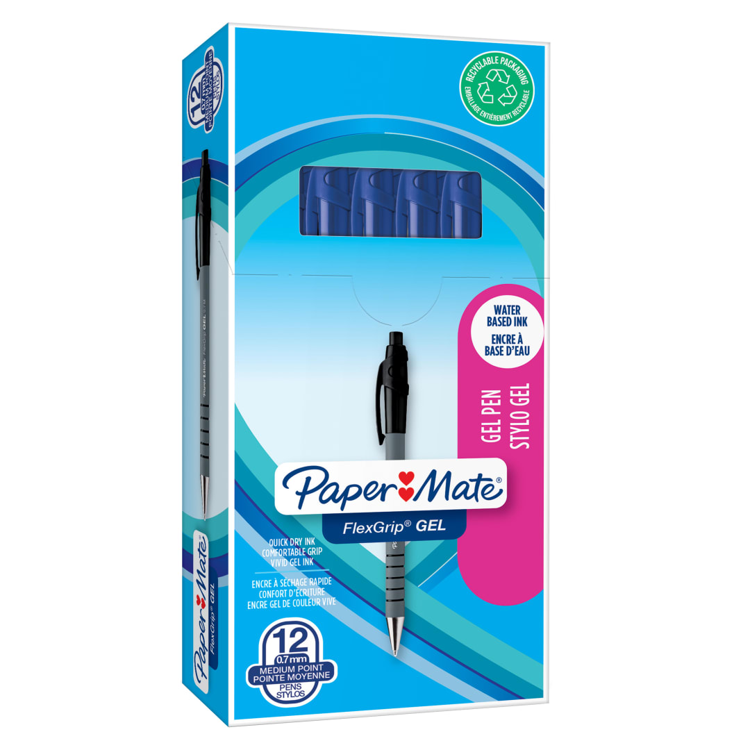 Paper Mate FlexGrip bolígrafos de gel | 0,7 mm | Tinta azul | 12 unidades