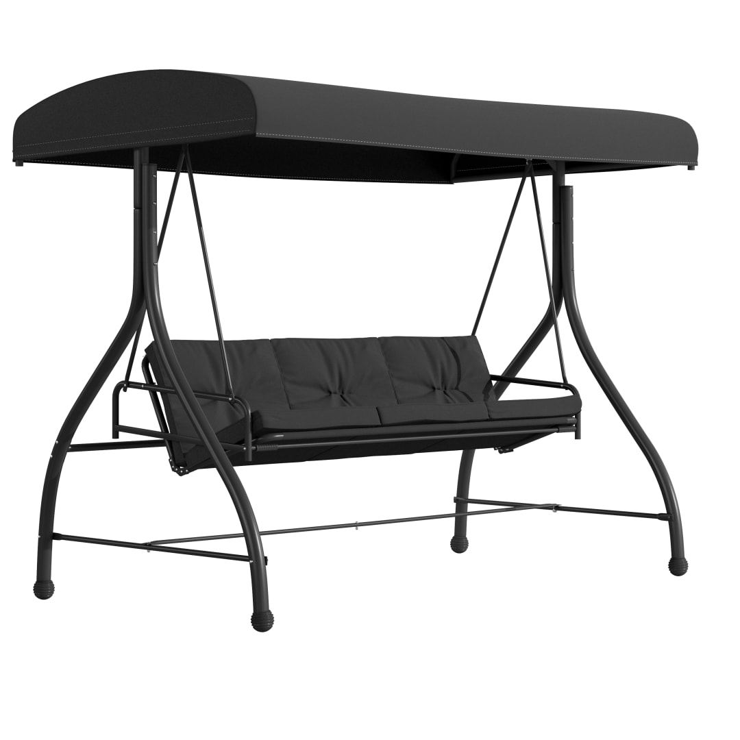 Tellis 3-Seat Outdoor Steel Converting Patio Swing Canopy Hammock with Cushions / Outdoor Swing Bed (Black)