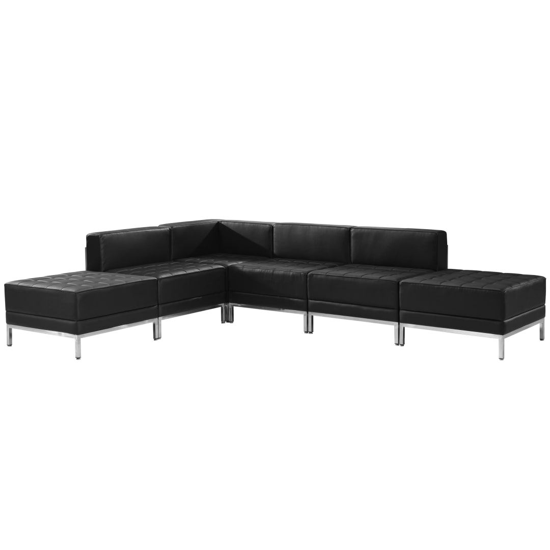 HERCULES Imagination Series Black LeatherSoft Sectional Configuration with Ganging Clips, 6 Pieces
