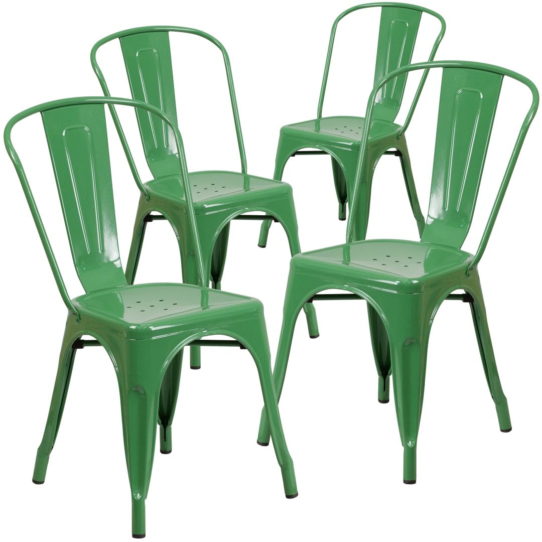 Luke Commercial Grade 4 Pack Green Metal Indoor-Outdoor Stackable Chair