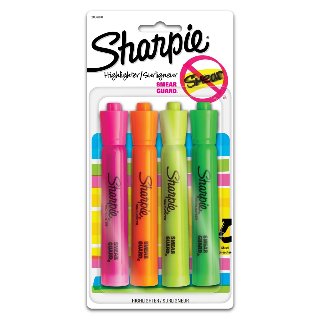 Sharpie Tank Style Highlighters, Chisel Tip, Assorted, 4 Count