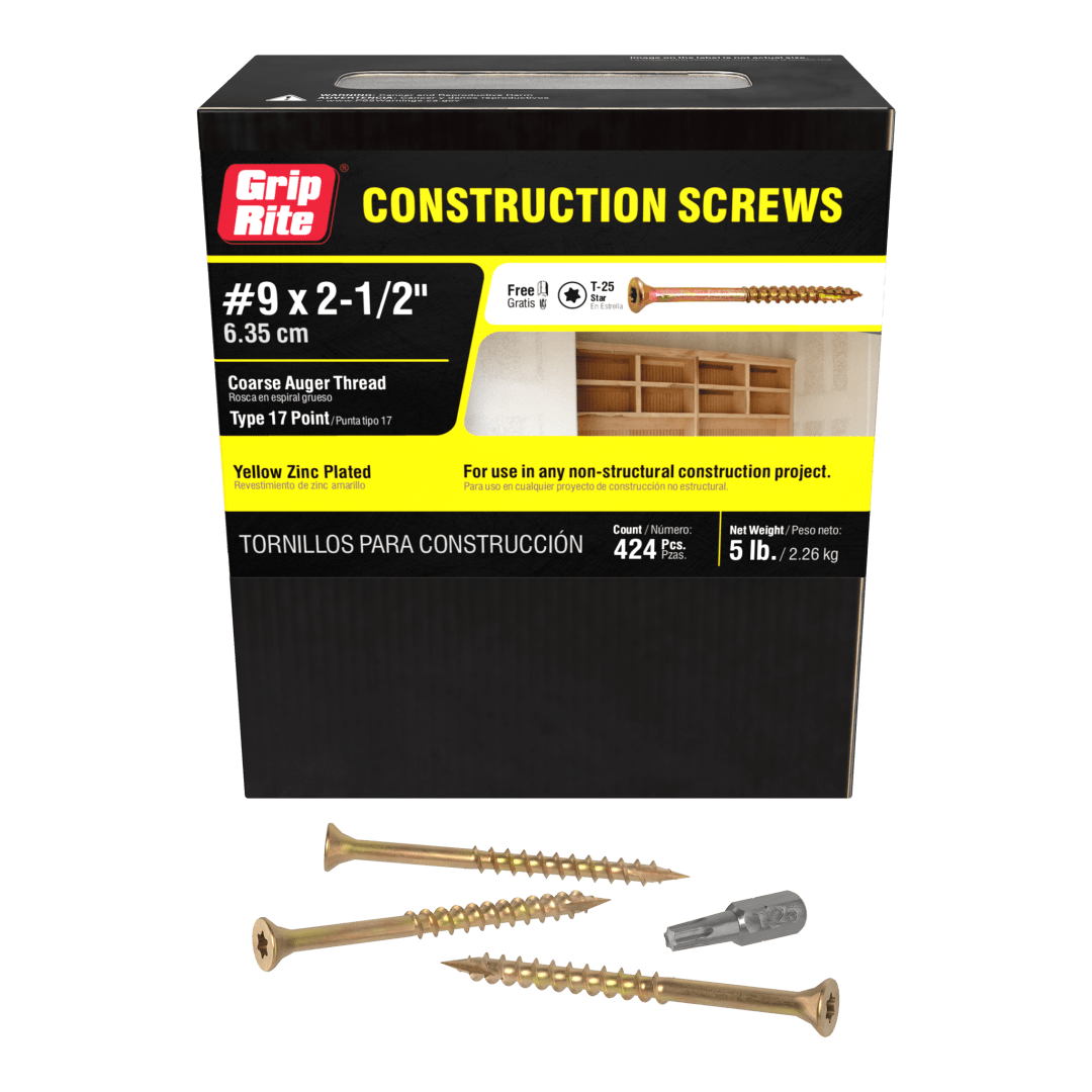 Grip-Rite #9 X 2-1/2" Construction Screw T25 5#M Hand Drive Interior General Construction Screws