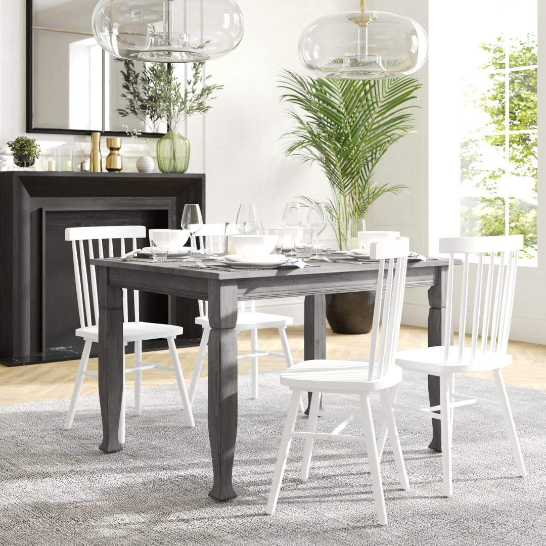 Grace 47" Solid Wood Dining Table with Turned Wooden Legs, Commercial Grade Heavy Duty Rectangle Wood Table for 4, Antique Gray Finish