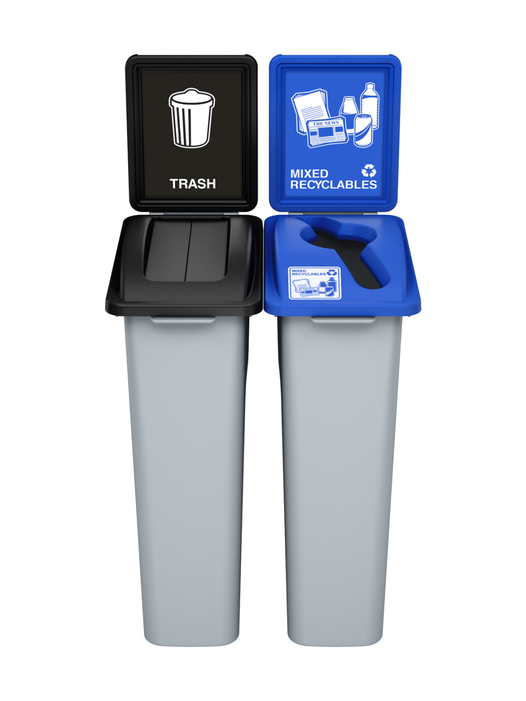  WASTE WATCHER - Double - Kit - Trash-Mixed Recyclables - Swing-Mixed - Grey-Black-Blue