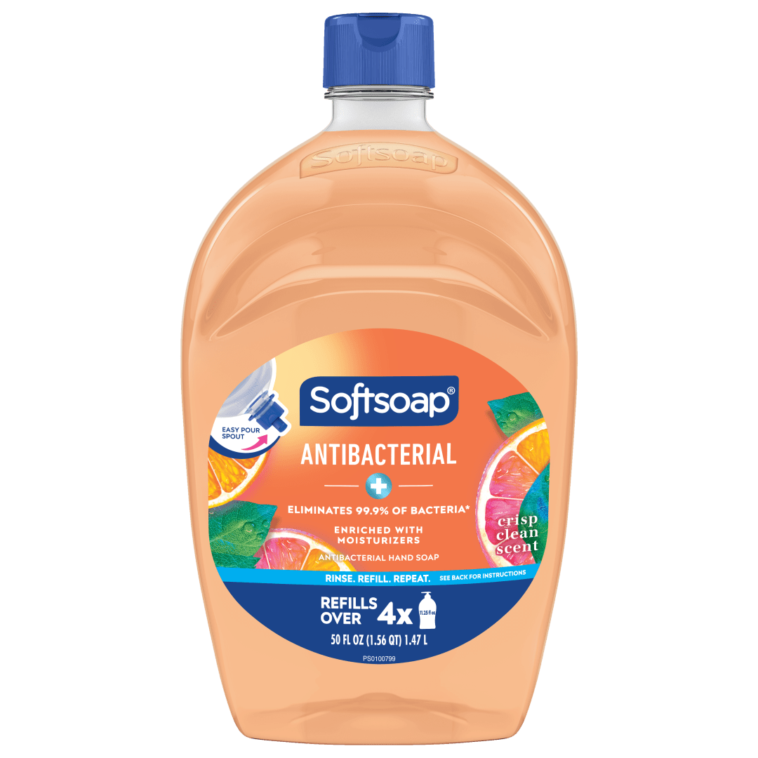 Softsoap Crisp Clean Antibacterial Liquid Hand Soap with New Easy Pour Spout, 50 fl oz Refill Bottle