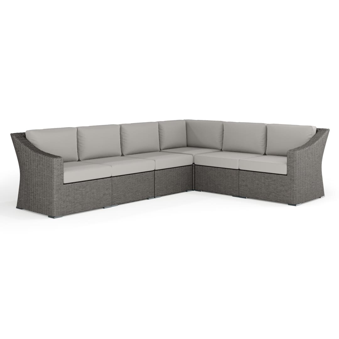 Bedford Indoor-Outdoor Modular Patio 6-Seat Sectional Sofa in Gray Rattan Wicker with Gray All-Weather Cushions