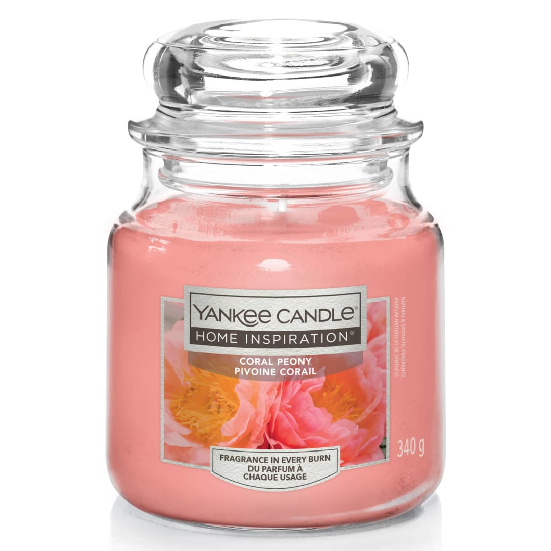 Yankee Candle® Home Inspiration Scented Candle | Coral Peony Medium Jar Candle | Burn Time: up to 75 Hours