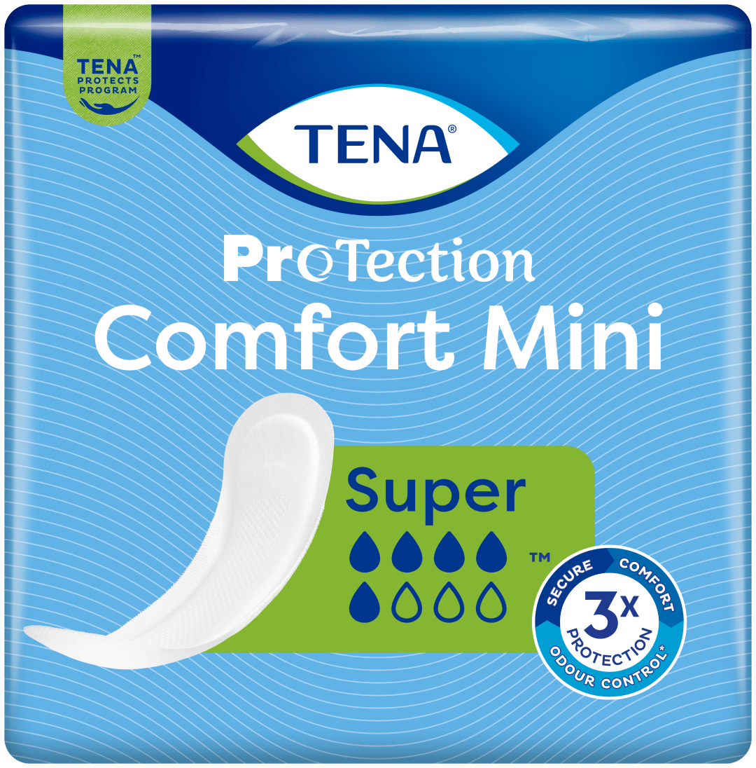 TENA Comfort Mini Super – Long Incontinence Pads for Medium Leakage, Features Extra Absorption &amp; Odour Control - Pack of 30