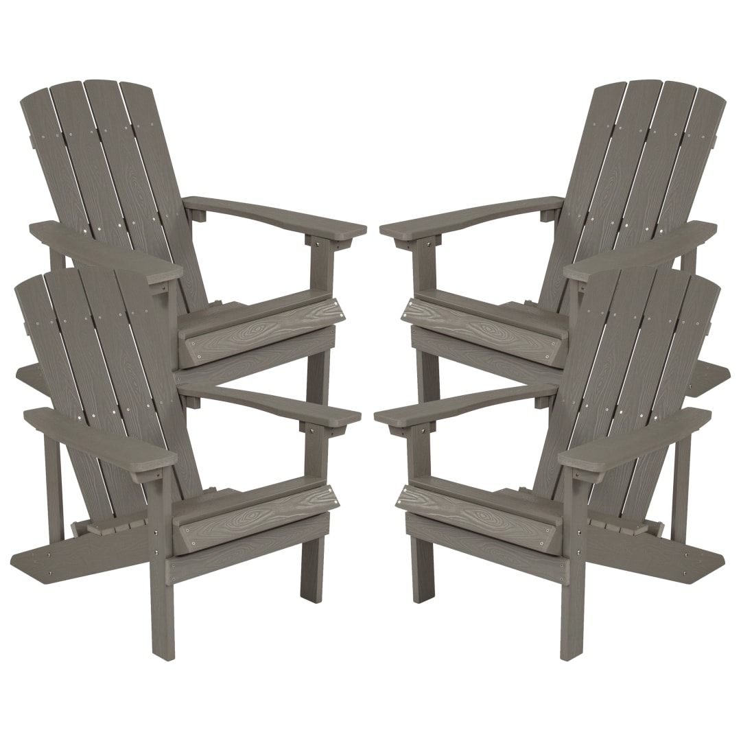 Set of 4 Charlestown All-Weather Poly Resin Wood Adirondack Chairs in Gray
