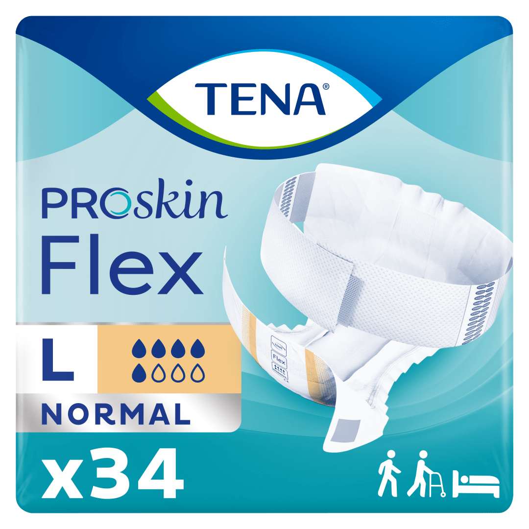 TENA ProSkin Flex Normal – Belted Incontinence Briefs for Heavy Leakage with Adjustable COMFIStretch™ Belt, Easy-Fastening System &amp; Triple Skin Protection - Large, Pack of 34