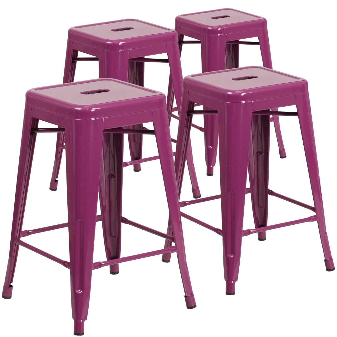 Kai Commercial Grade 4 Pack 24" High Backless Purple Indoor-Outdoor Counter Height Stool