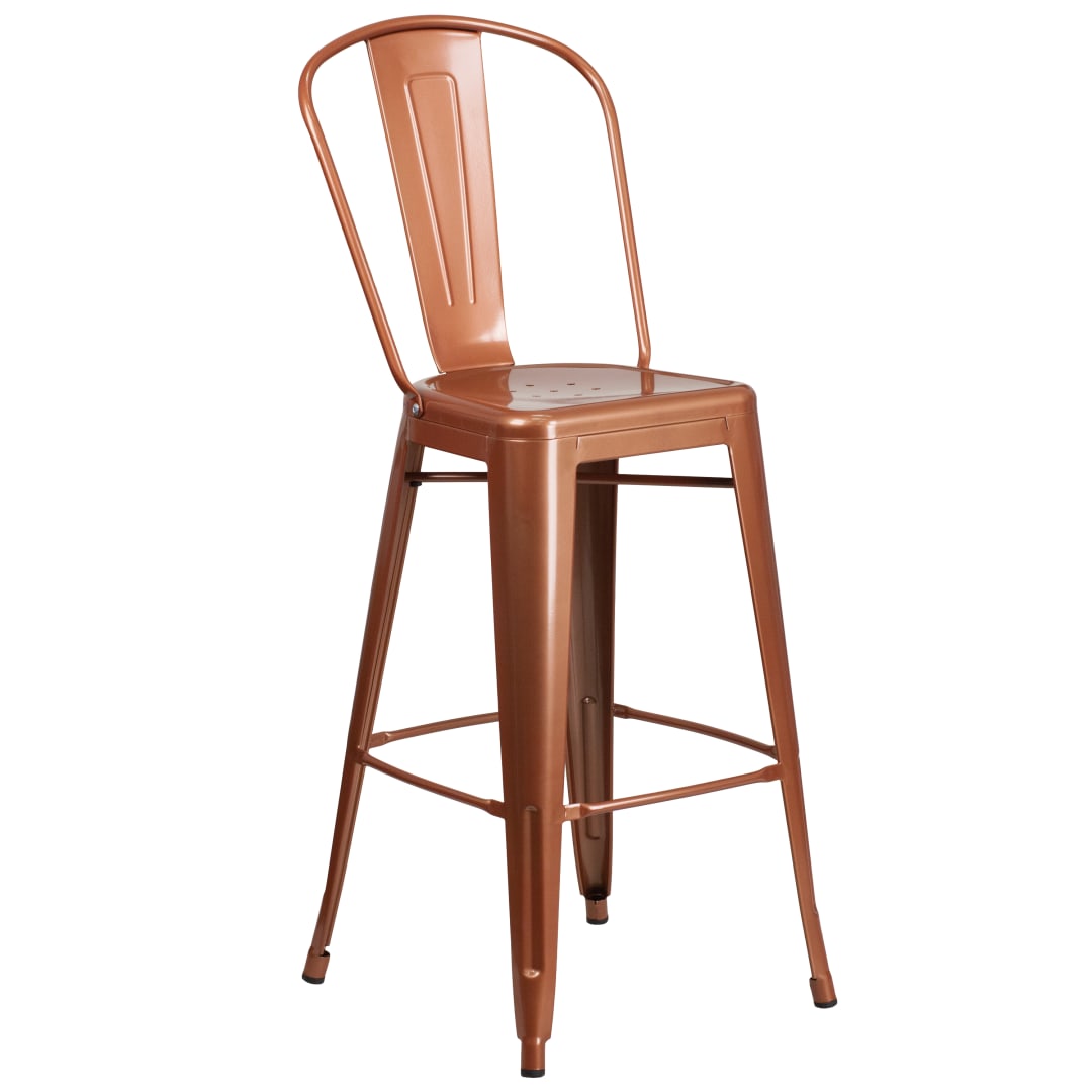 Cindy Commercial Grade 30" High Copper Metal Indoor-Outdoor Barstool with Back