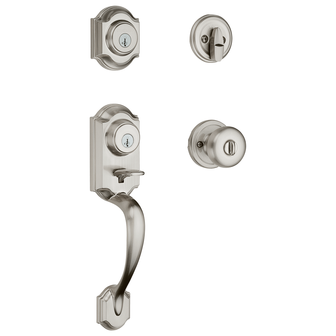 Montara Single Cylinder Keyed Entry Door Handleset with Juno Interior Knob in Satin Nickel featuring SmartKey Security