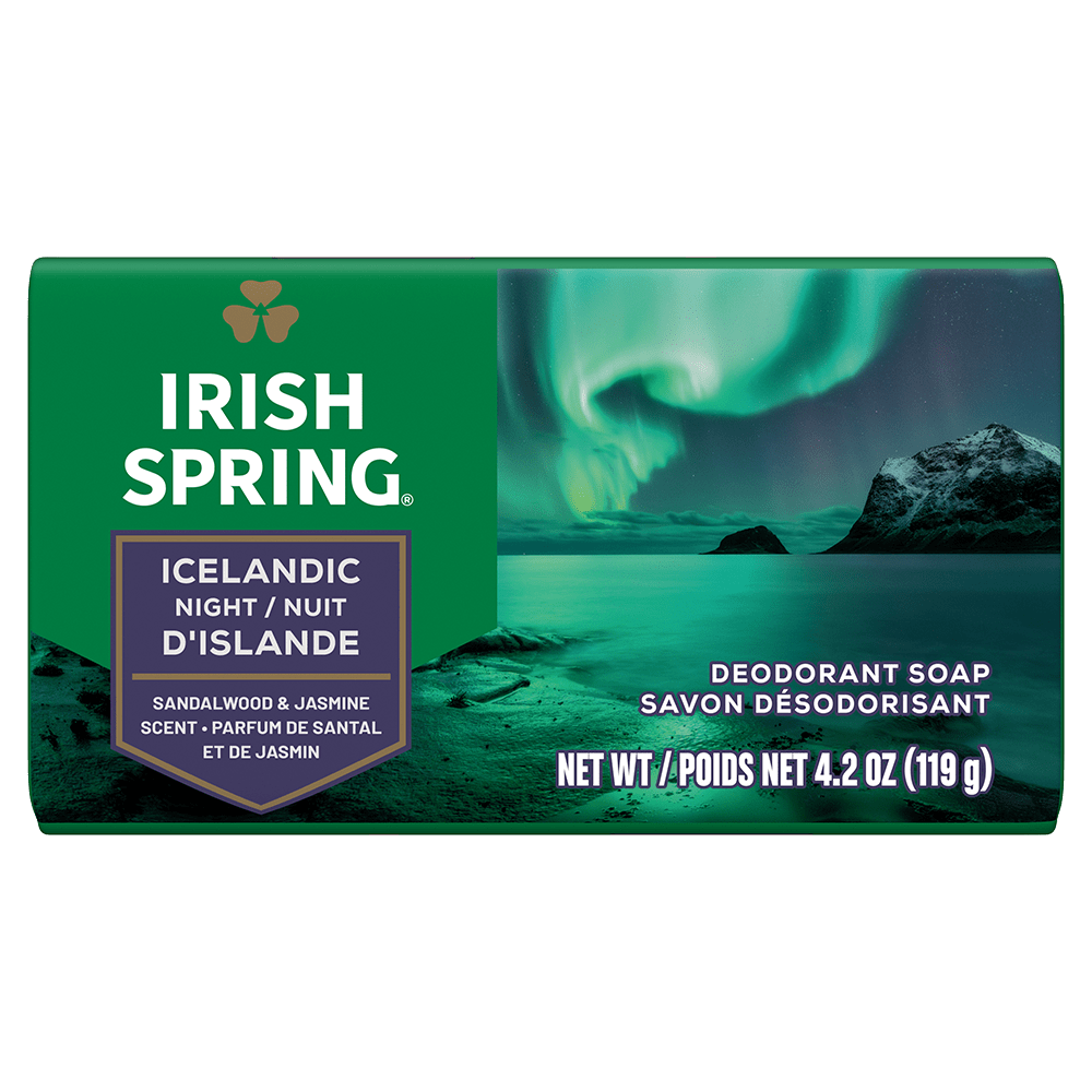Irish Spring Icelandic Night Deodorant Bar Soap for Men, Odor Protection, Deep Clean, Sandalwood and Jasmine Scent, 4.2 oz Soap Bar (6 Pack)