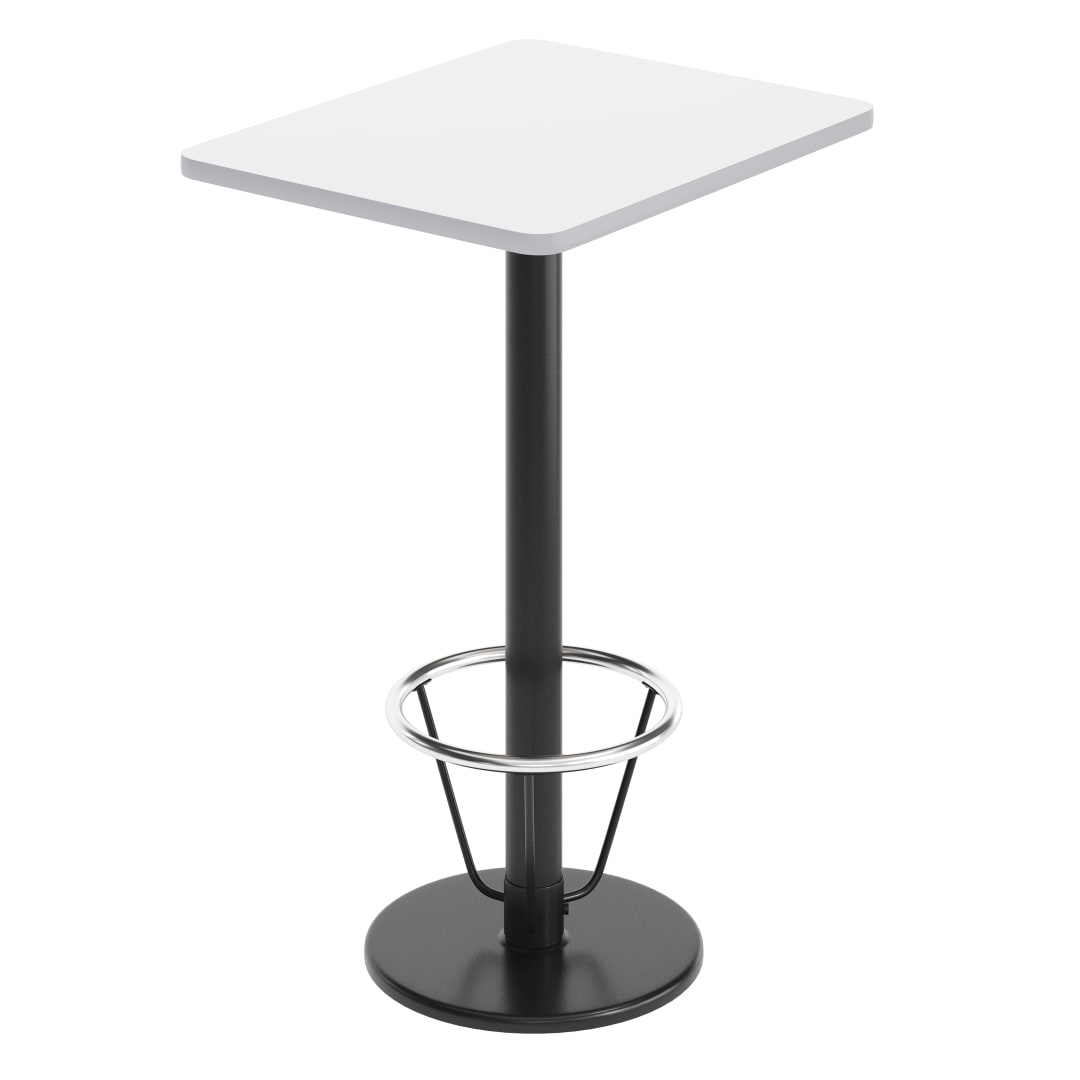 Stiles 24'' x 30'' White Rectangular Laminate Table Top with Black 18" Round Bar Height Table Base with Footring