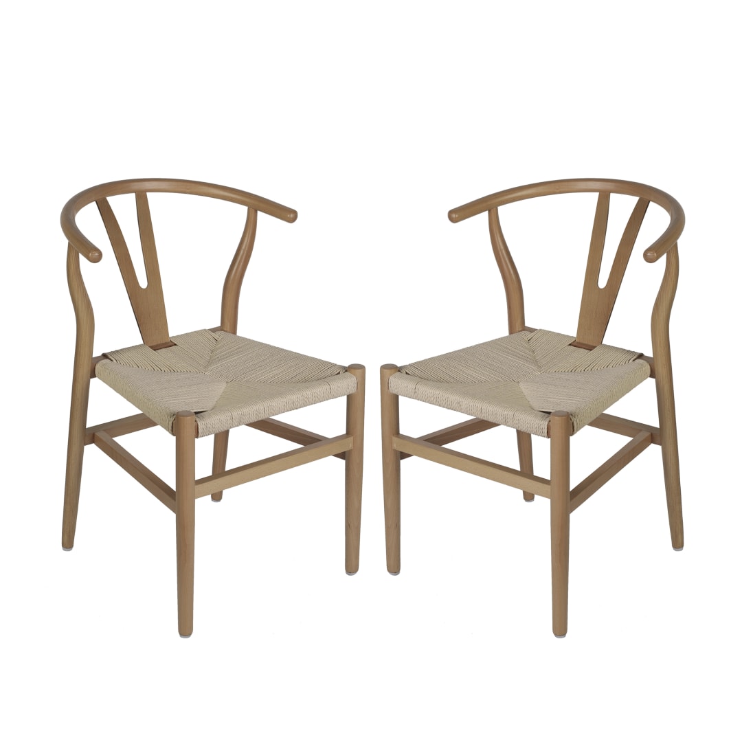 Logan Commercial Grade Y-Back Style Wood and Kraft Paper Stackable Dining Chair with Oak/Natural Finish - Set of 2