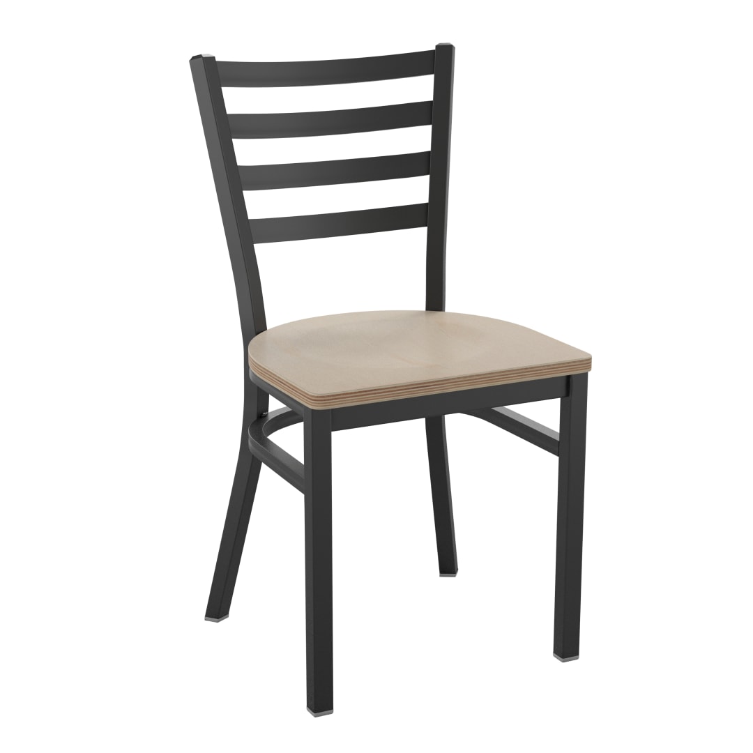 HERCULES Series Black Ladder Back Metal Restaurant Chair - Antique White Wood Seat