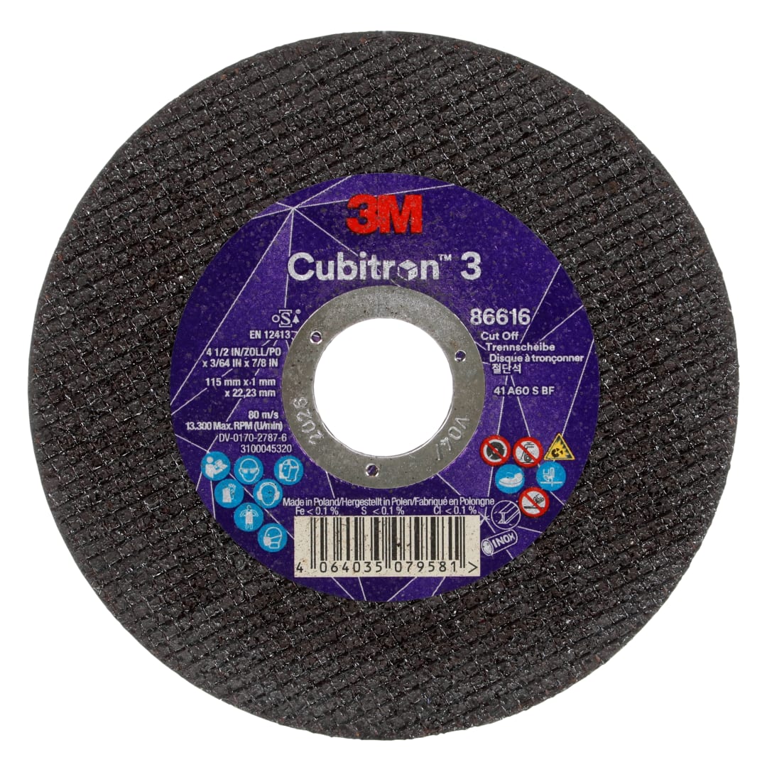 3M™ Cubitron™ 3 Kesme Taşı, 86616, 60+, T41, 115 mm x 1 mm x 22,23 mm, EN, 25/Paket, 50 adet/Kutu