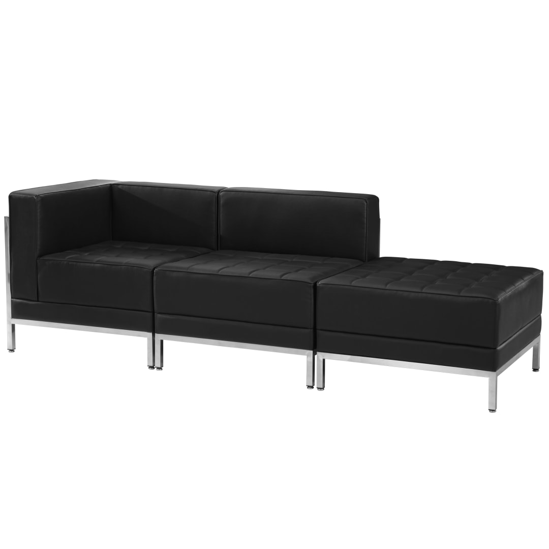 HERCULES Imagination Series Black LeatherSoft 3 Piece Chair &amp; Ottoman Set with Ganging Clips