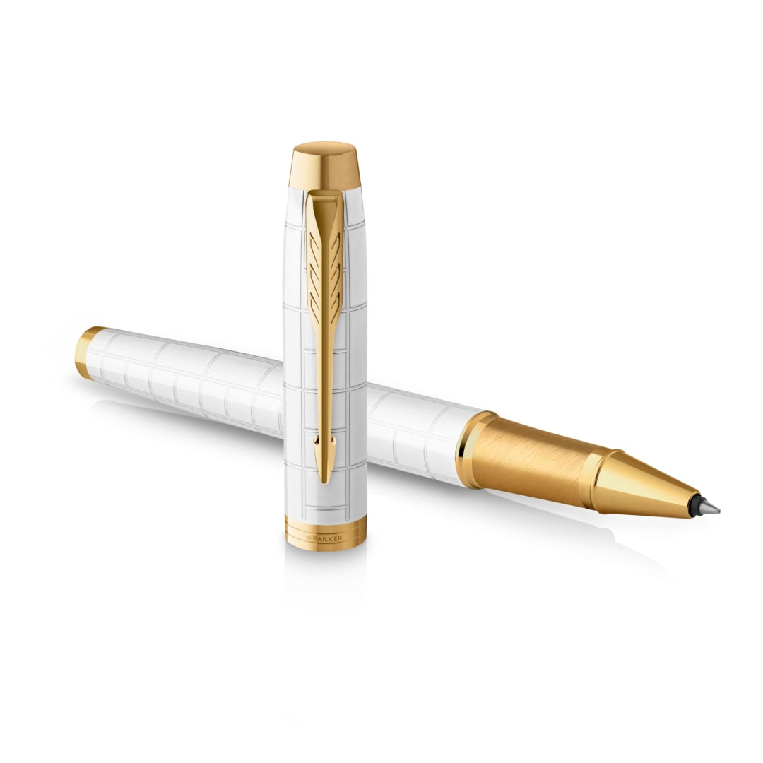 Parker IM RollerBall® Pen | Premium Pearl Lacquer with Gold Trim | Fine Point with Black Ink Refill | Gift Box