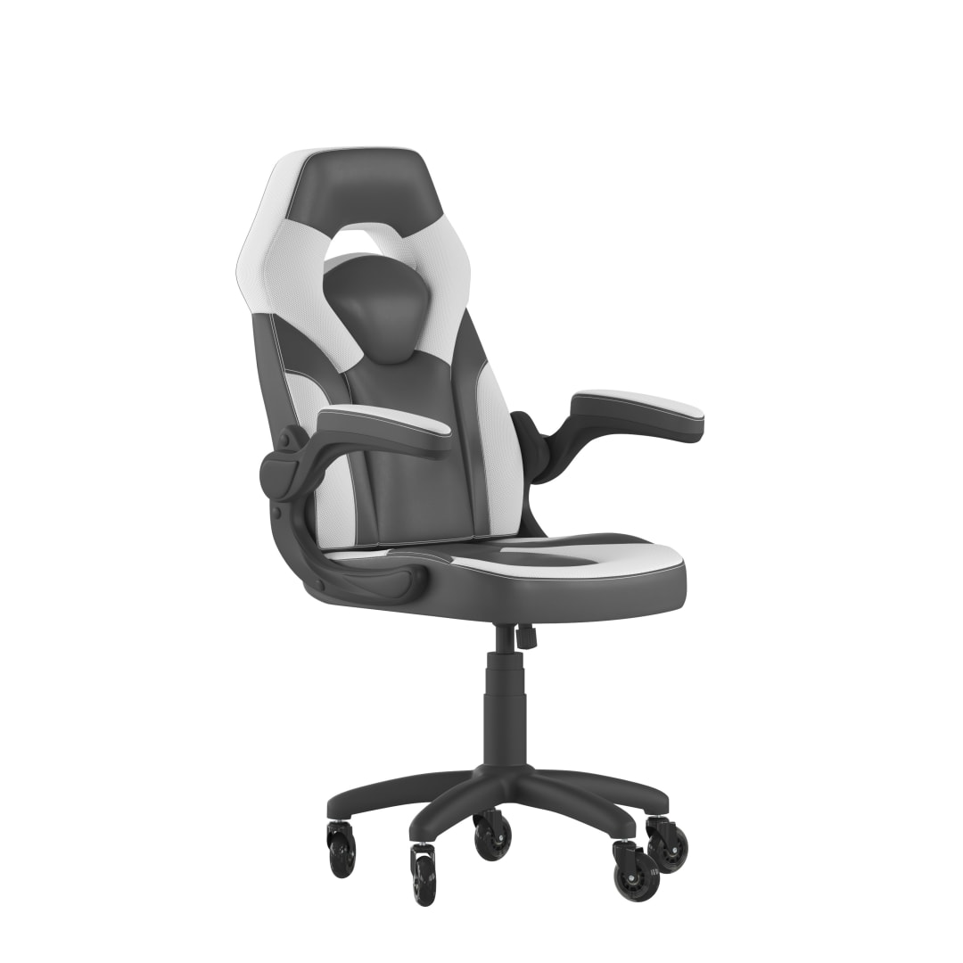 X10 Gaming Chair Racing Office Computer PC Adjustable Chair with Flip-up Arms and Transparent Roller Wheels, White/Black LeatherSoft