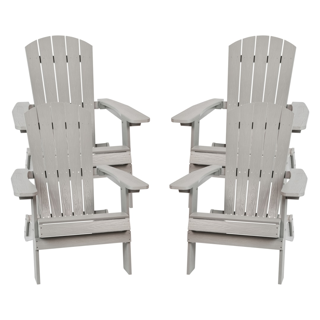 Set of 4 Charlestown All-Weather Poly Resin Folding Adirondack Chair in Gray