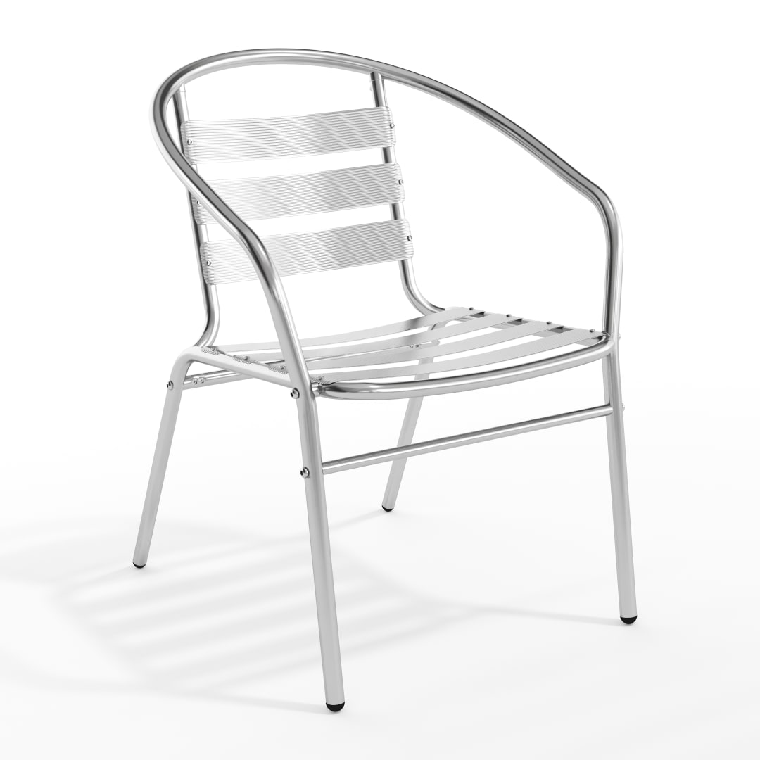 Lila Commercial Aluminum Indoor-Outdoor Restaurant Stack Chair with Triple Slat Back and Arms