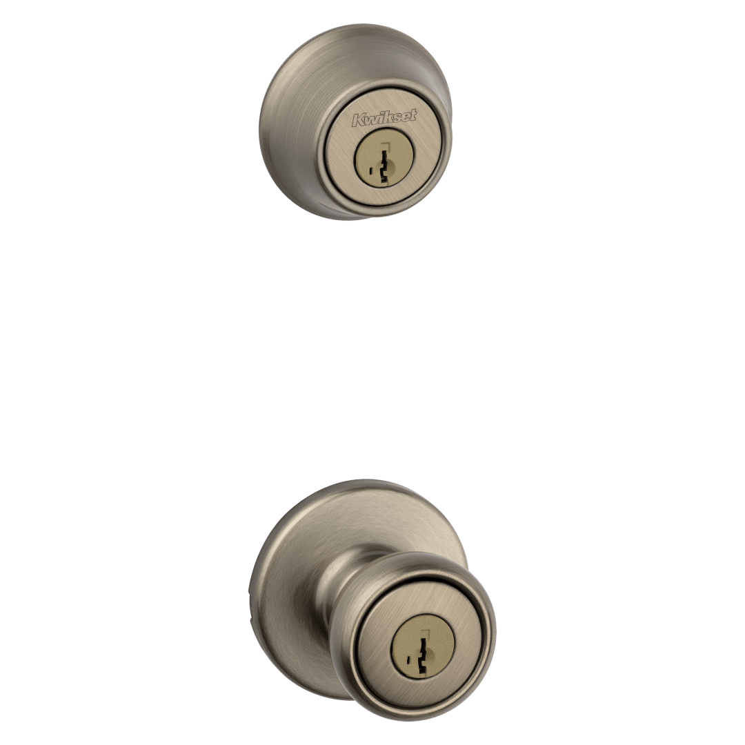 Tylo Doorknob Combo Pack in Antique Brass featuring SmartKey Security